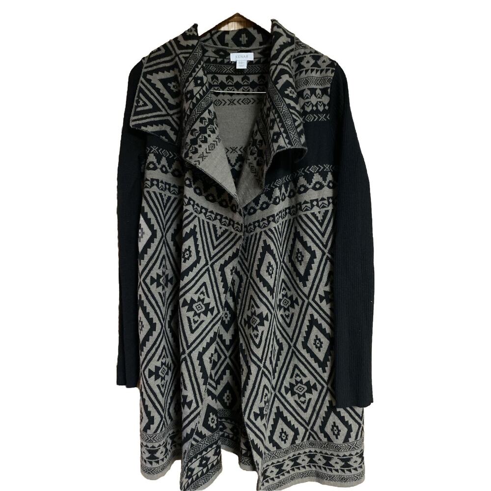 Kenar Women's Medium Merino Wool Blend Waterfall Cardigan Boho Tunic Sweater